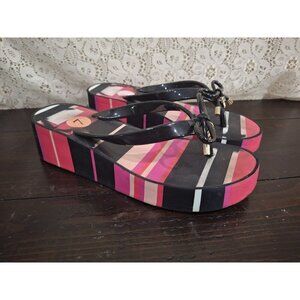 Kate Spade Platform Wedge Thong Sandal-Pink/White/Black-Pre-owned